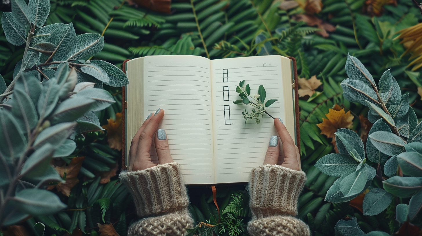 Flat lay of a handwritten checklist on a notebook, warm autumn light.