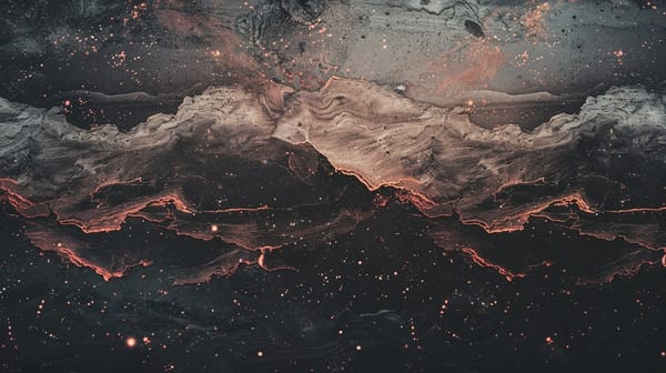 Abstract illustration of overlapping dark and pale shapes, symbolising grief as fragmented and consuming.